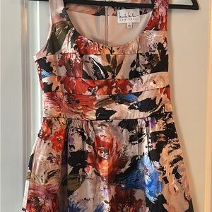 Nicole Miller Orange Ruched Fit and Flare Dress